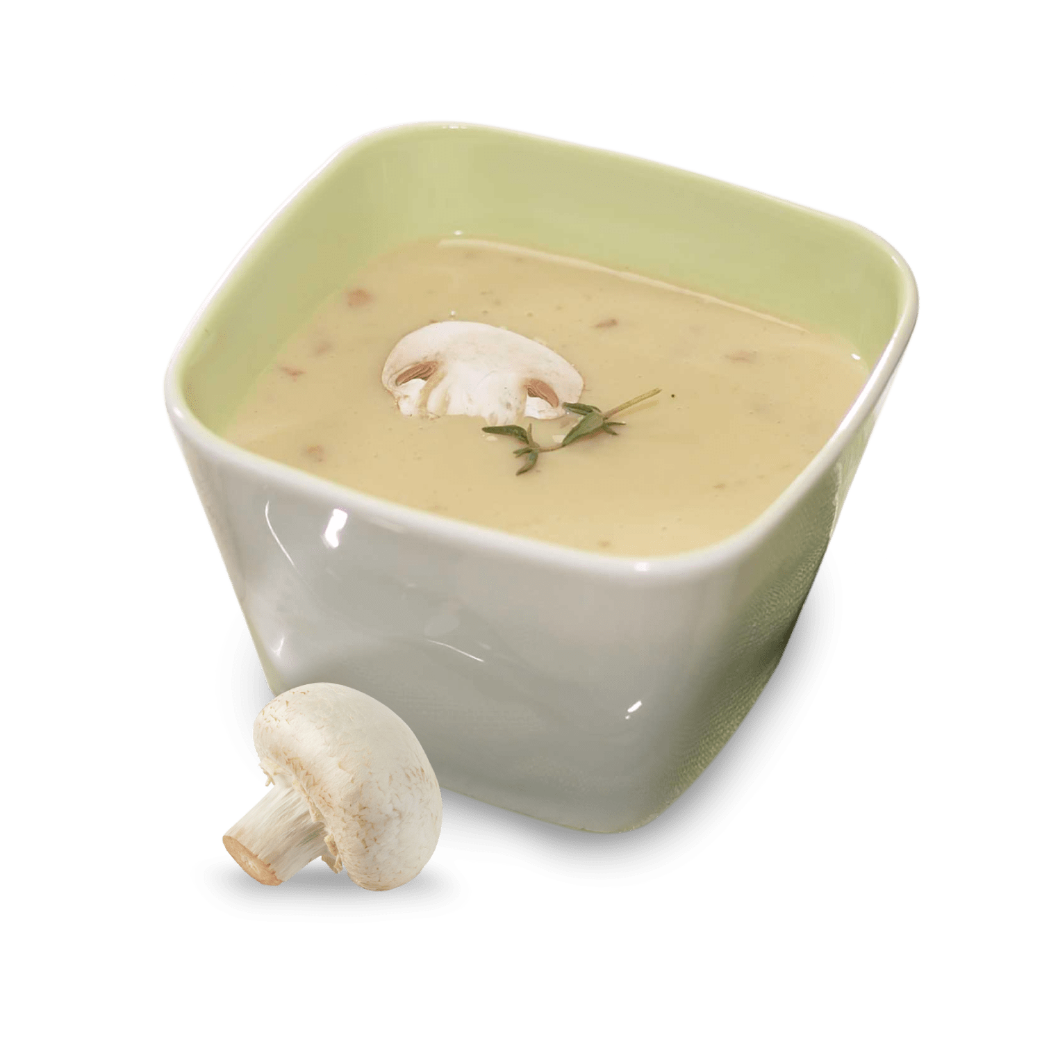 Cream of mushroom soup in a square bowl